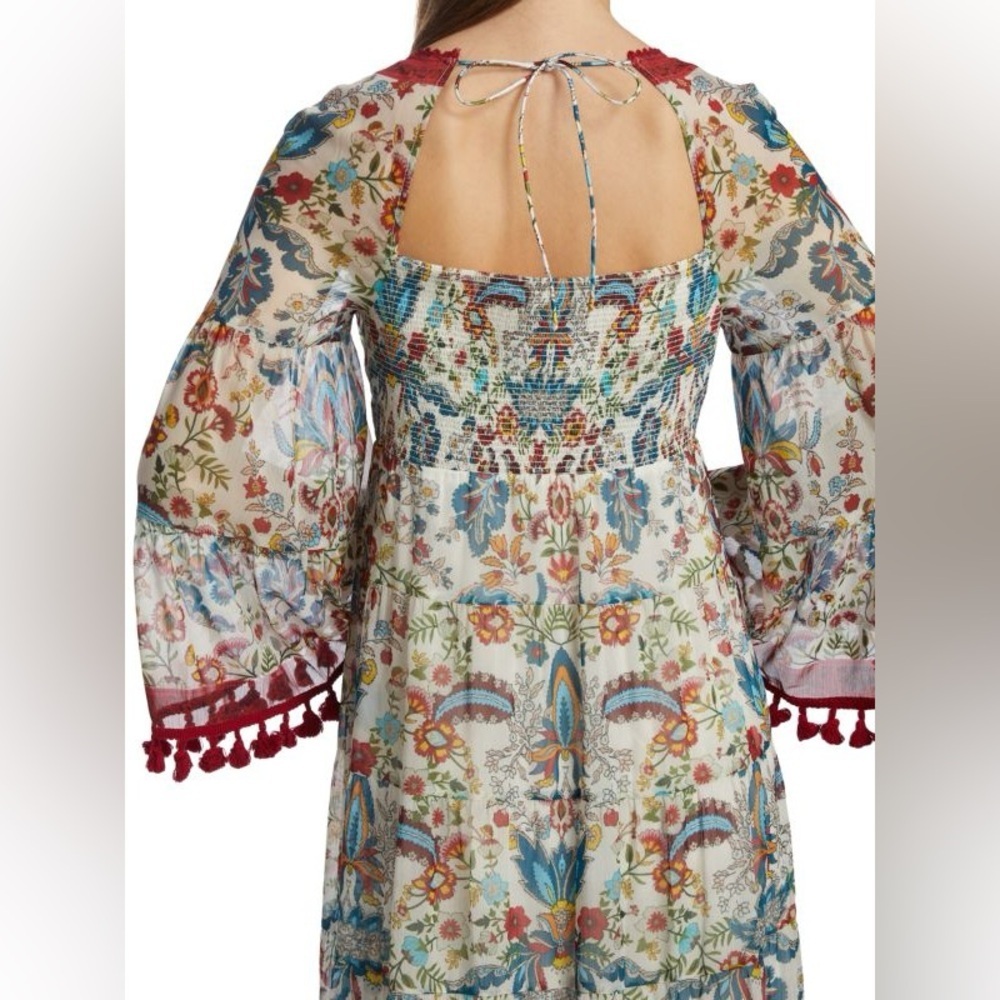 Alice + Olivia Alexandria Floral-Print Maxi Dress Bell Sleeve Fringe Size 8 - Picture 4 of 13